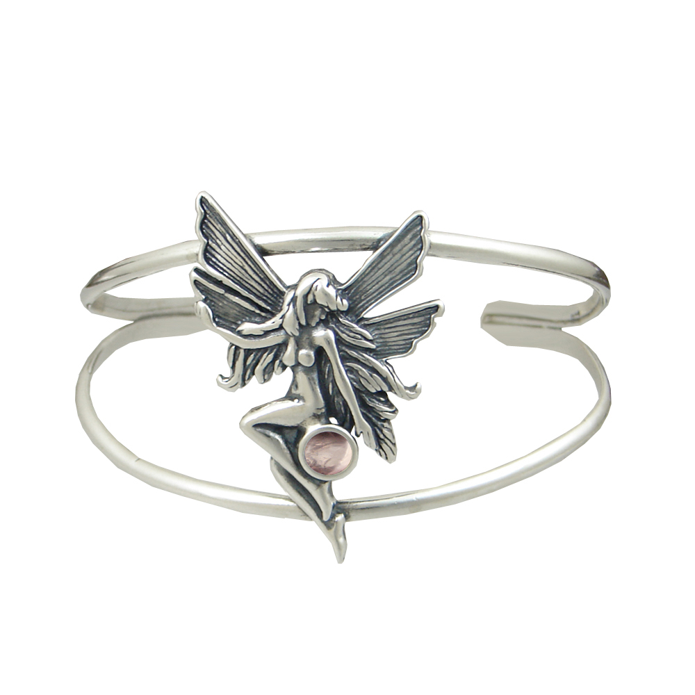 Sterling Silver Fairy Cuff Bracelet With Rose Quartz